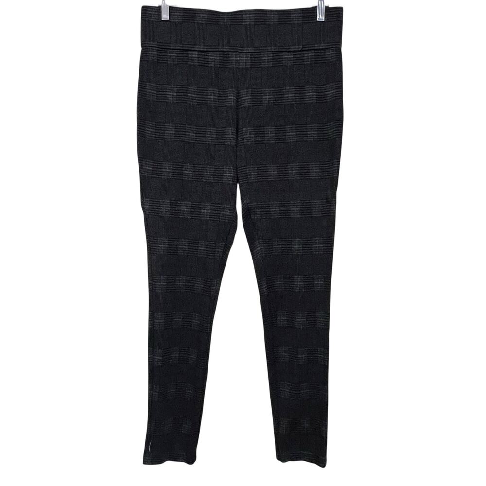 Tahari Plaid Pull On Leggings Small Black Gray Stretch Knit Pants